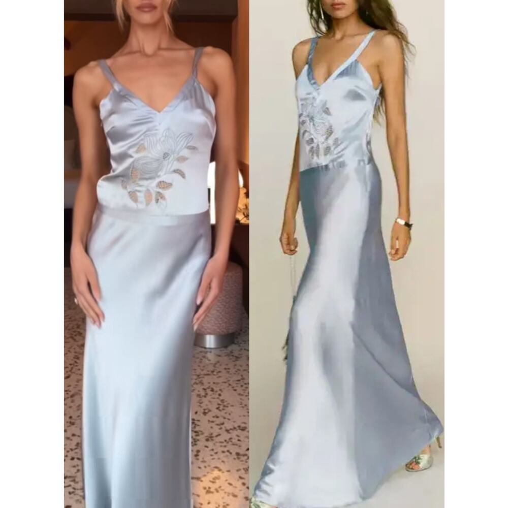 SOLD Reformation Tatie Silk Dress - Mineral Blue - Rare Sold Out Limited Edition